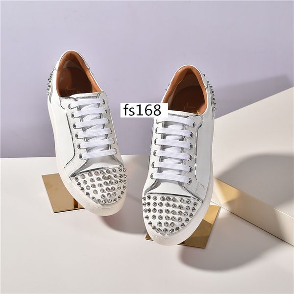 

with box mens red bottoms designer shoes spike suede leather men women flat fashion luxury casual shoes size 36, Black