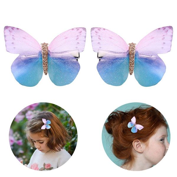 

1 pair creative kids hair clip shiny cute decorative butterfly hair pin barrette accessories children's gift for girls, Slivery;white