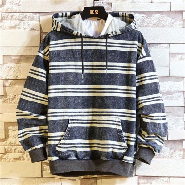 

stripe panelled mens designer jean hoodies fashion pullover big pocket mens jean hoodies casual males clothing, Black