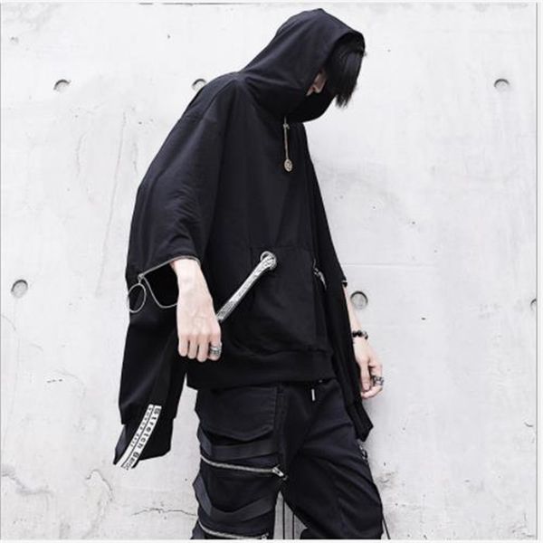

street style designer mens hoodies zipper oversize ribbon loose long sleeved hooded pullover sweatshirts fashion mens streetwear, Black