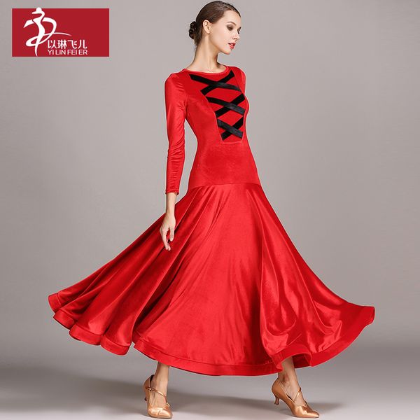 

design velvet ballroom dance costumes woman modern waltz tango dress /standard dance clothes 1735, Black;red