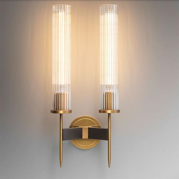

led modern brass wall lamp sconce ribbed glass vintage retro copper bedroom bedside l restaurant loft rh mirror