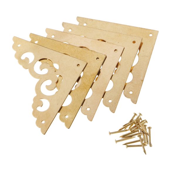 

5 pieces brass antique wooden jewelry gift box cabinet corner protector gold