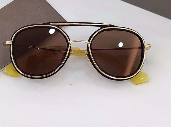 

space round pilot sunglasses matte black yellow gold frame brown lens 19017 occhiali da sole glasses designer sunglasses new with box, White;black