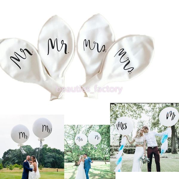36inch Mr Mrs White Balloons Round Shape Latex Balloon Wedding