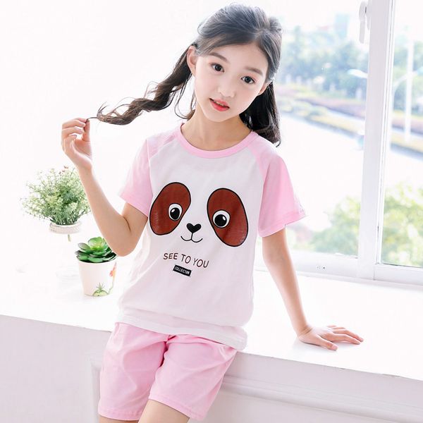

h5658 girls pajamas home clothes suit female cotton short sleeve thin comfortable nightwear summer air-conditioning sleepwear, Black;red