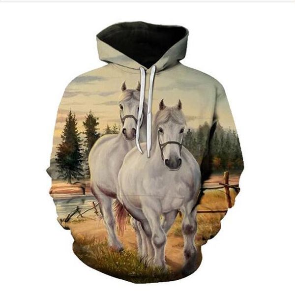 

new fashion cool sweatshirt hoodies men women 3d print horse style streetwear long sleeve clothes aa05, Black
