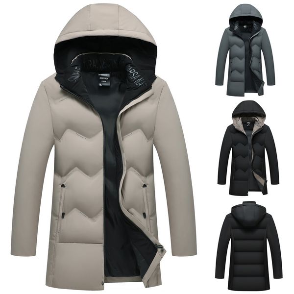 

hooded down jacket solid color large size coats autumn winter casual outwears with pocket thicker warm male coats##4, Black