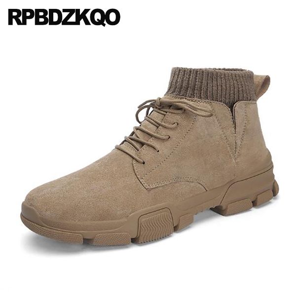 

fall short autumn 2019 winter men boots with fur patchwork vintage shoes booties lace up fashion suede flat faux, Black