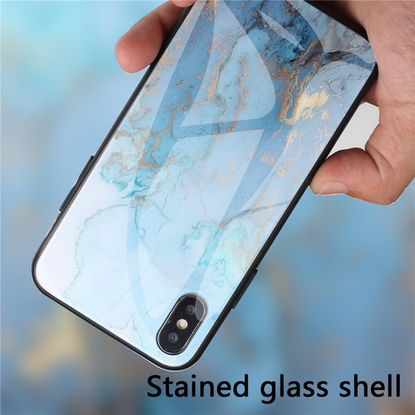 

Marble Tempered Glass Phone Cases Soft Edge Cover Hard Cover Shockproof Housing Anti Scratch Protective Cover for iPhone XS Max Samsung S10e