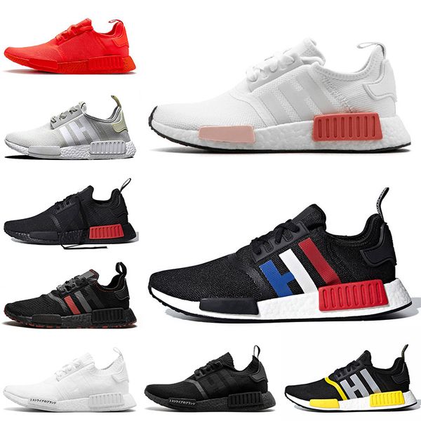 

new arrival tri color oreo nmd runner r1 men womens running sneakers bred black beige trainers sport shoes for men women 36-45