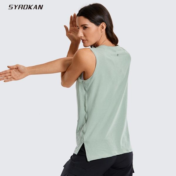 

syrokan women's pima cotton sleeveless tank relaxed fit workout yoga tank top, Black;blue