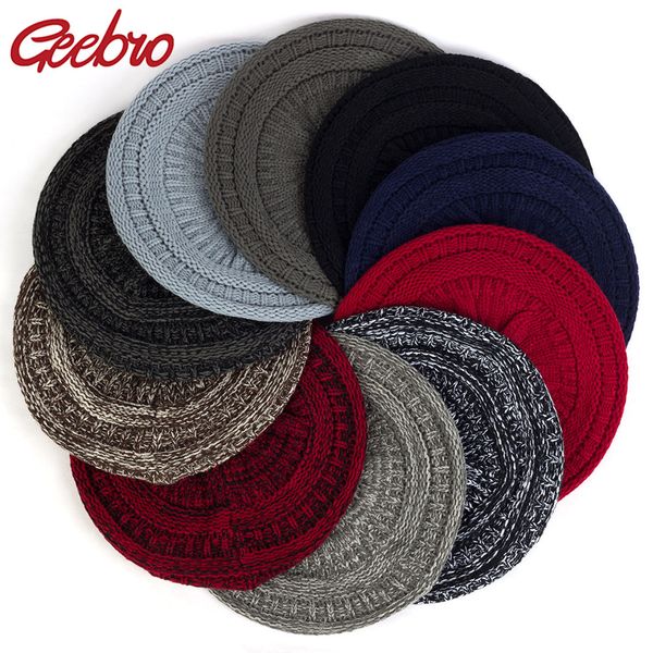 

geebro coarse wool knit berets for women female fashion stitching color caps winter warm hats turban wraps girls acrylic hats, Blue;gray