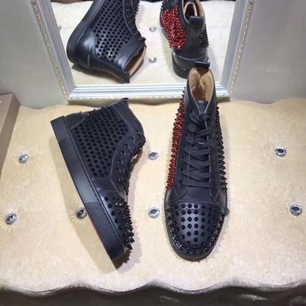 

2017 новый дизайн бренда заклепки повседневная обувь для мужчин и женщин, дизайнерская пара красные нижние кроссовки высокий верх шипованные, Black