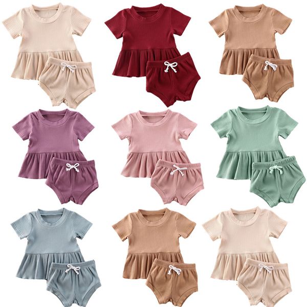 

clothing sets 0-24m born baby girls infant boys clothes solid short sleeve t shirts +shorts trousers 2pcs, White