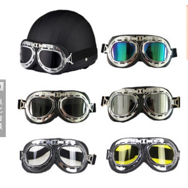 Motorcycle Helmet Goggles Pilot Aviator Retro Vintage PU Leather Riding Eye