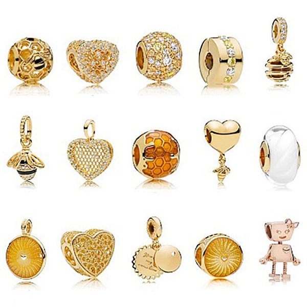 

new new 100% 925 sterling silver charms bead rose gold pandora robot 18 gold shine wasp fee fit diy bracelets factory wholesale, Black