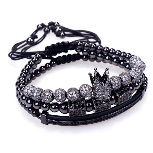 

luxury jewelry 3pcs/set hip hop gold bracelets men jewelry cubic micro pave cz charm braided braiding man pulseira bileklik, Golden;silver