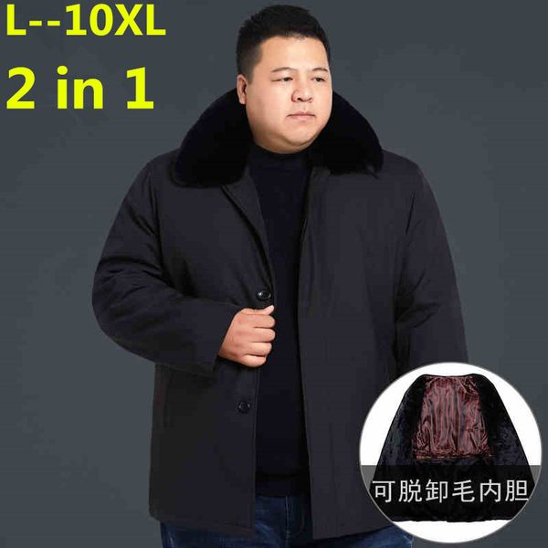

2 in 1 10xl 8xl fur collar men winter jacket 2018 new fashion warm wool liner man jacket and coat windproof male parkas casaco, Black