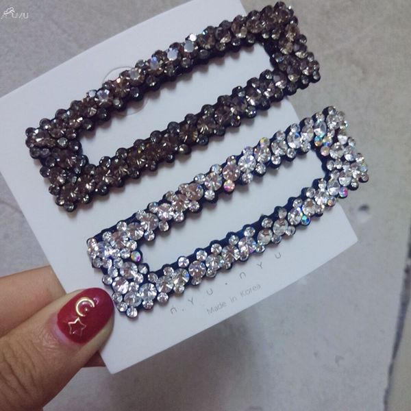 

aomu korea luxury crystal hair accessories shiny rhinestones hollow geometric rectangle triangle hair clips for women barrettes