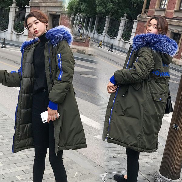 

winter big fur hood long down coat jacket thick warm women casaco feminino abrigos mujer invierno cotton padded wadded parkas, Black