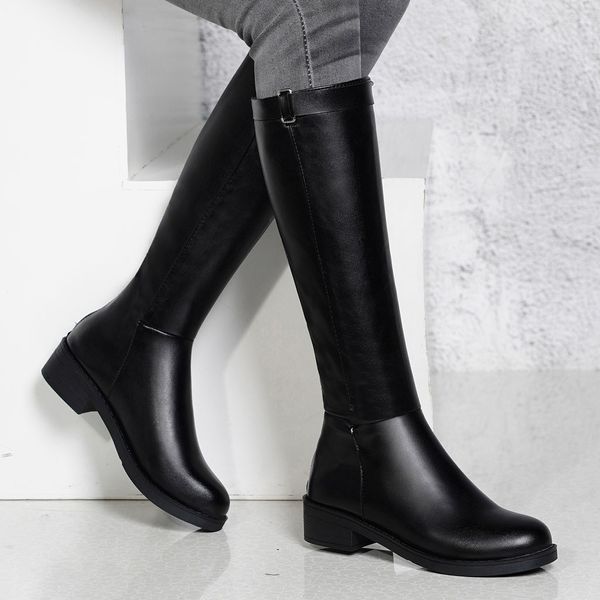 

eillysevens knee high boots women rubber flock long tube round toe boots zipper bare square heel long booties#g20, Black