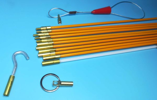 

3/16 " x 11' fiberglass wire cable running rods fish pulling wire holder kit