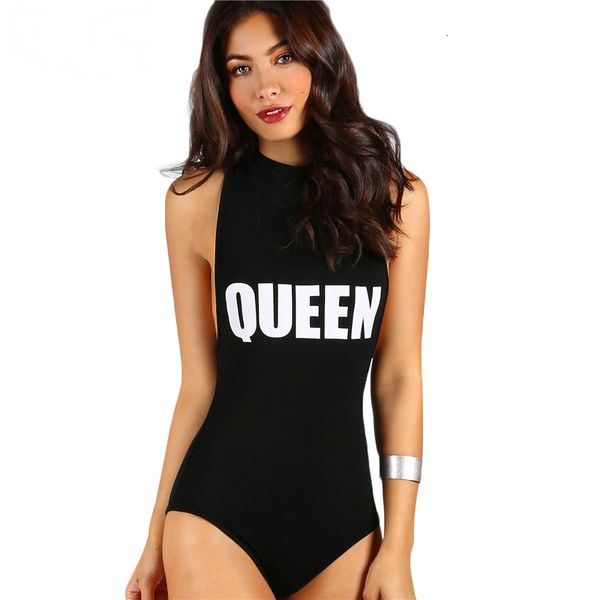 

летние romper женщина комбинезоны для женщин mock neck racerback bodysuit sexy тощих женщин письма печати тонких рукава краткого bodysuit, Black;white