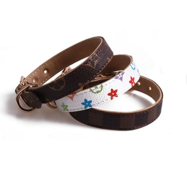 

pet famous dog collar pattern pu leather pets collars adjustable cat leashes outdoor personality cute pet collar accessories