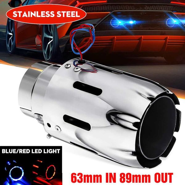

нержавеющая наконечник глушителя выхлопных газов 63 мм в 89 мм с синим красным светодиодным зажимом