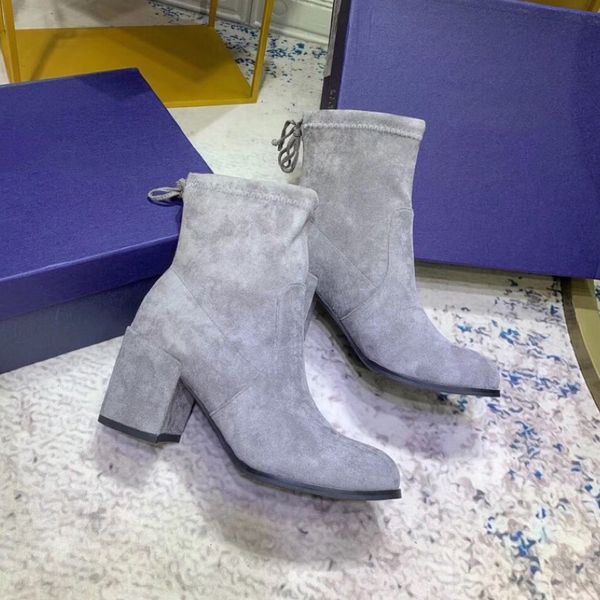 

booties boots chaussures designer shoes winter new imported stretch cashmere leather three color optional short boots, Black