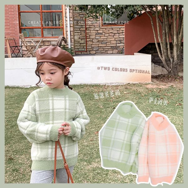 

winter new korean children 's plaid round neck pullover girl 's sweater knitwear children sweater kids baby girls winter clothes, Blue