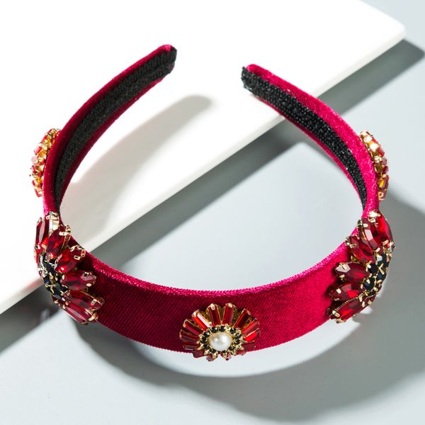 

ins baroque rhinestone hair band red bride head buckle court wind flower show head band, Silver