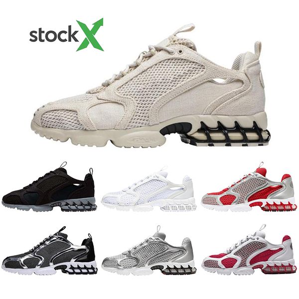 

new stussy zoom spiridon caged 2 men women running shoes fossil triple white varsity red fashion designer casual sport sneakers trainer, White;red