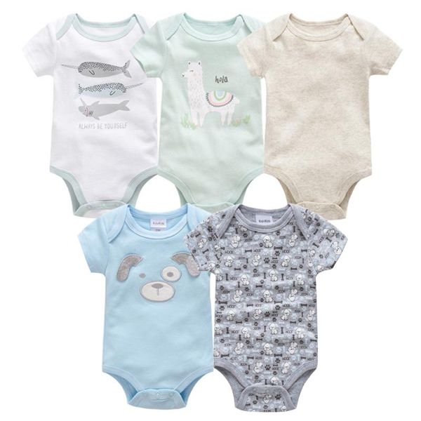 

bodysuit 2019 summer baby girl boy clothes short sleeve 0-12m baby girl body 100%cotton body suit vetement 5pcs, Blue