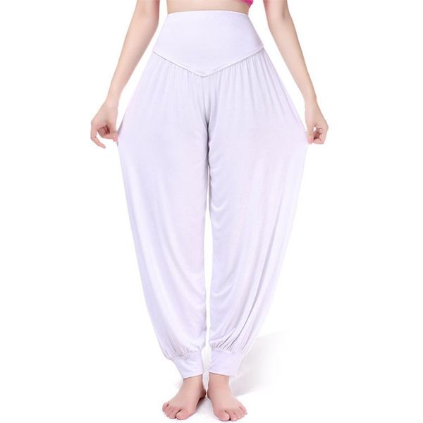 

women yoga fitness sports full length solid elastic high casual waist bloom pants all seasons, White;red