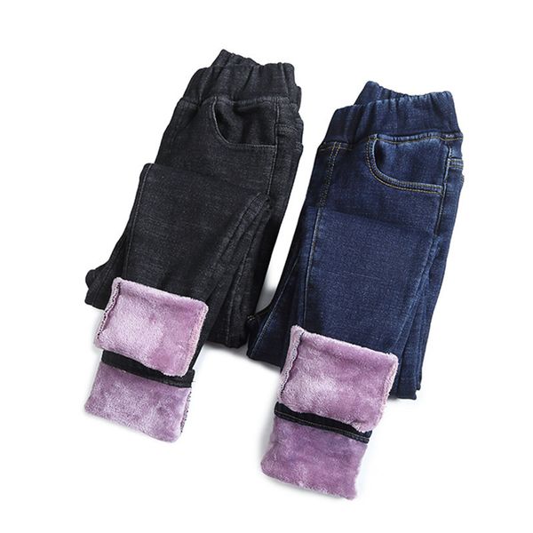 

plus size winter warm thicken denim pencil pants women fleece jeans pants 2019 high wasit solid trouser streetpants p9267, Blue