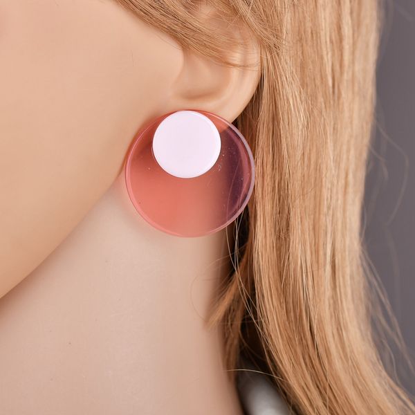 

simple design geometric earrings female transparent big round acrylic stud earrings for women brincos jewelry e2798, Golden;silver