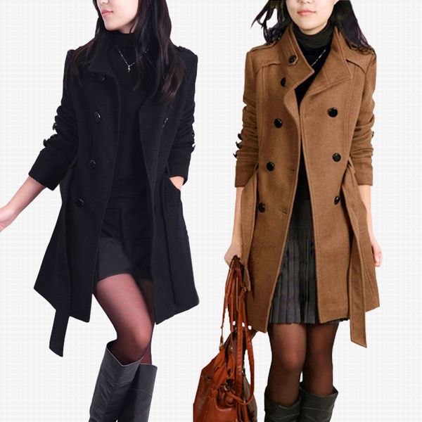 

coat woolen female long winter coat women slim coats and jackets women thickening korean chaquetas invierno mujer kj274 s, Black
