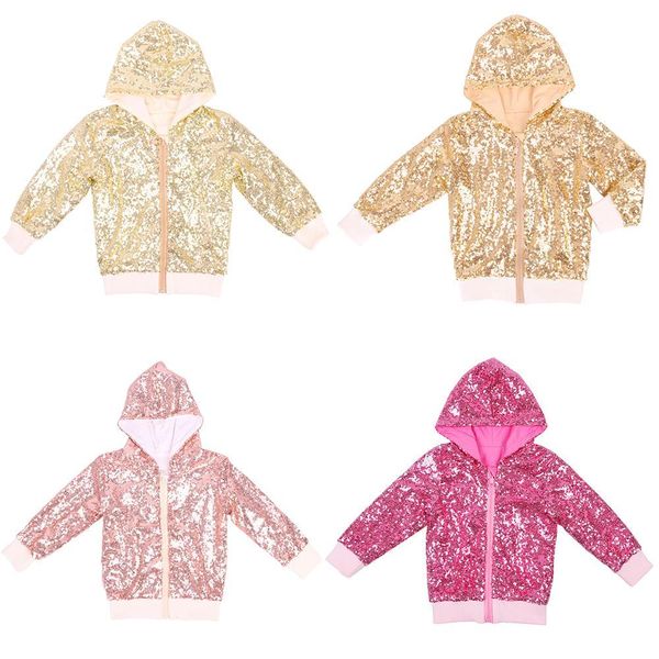

baby girls sequin jackets hoodie gold kids child pink solid sparkle coat long sleeve rainbow outerwear toddlers glitter jacket, Blue;gray