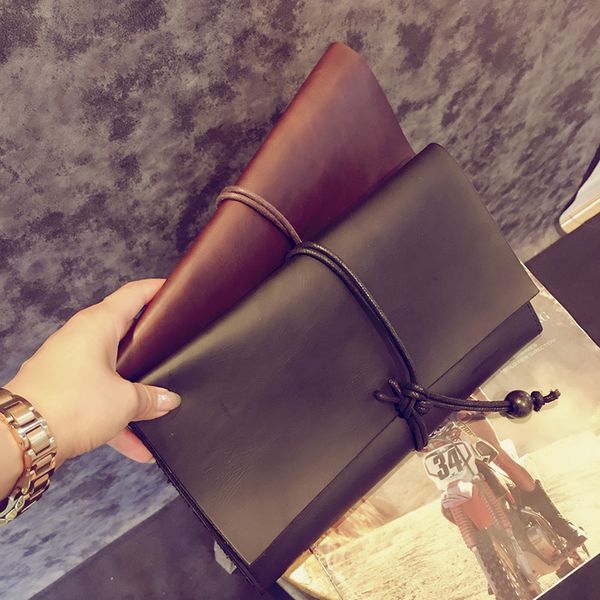 

new vintage clutch trendy bag crazy horse pu leather clutch drawstring