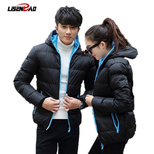 

2019 warm outwear winter jacket men windproof hood men women love jacket size 6 colors plus size s-4xl, Black