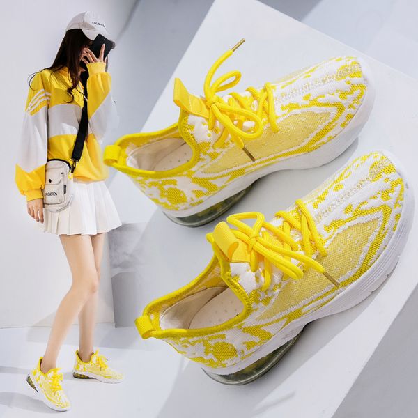 

2020 new spring fashion women casual shoes mesh yellow graffiti totem platform shoes woman tenis zapatillas mujer size 35-40, Black