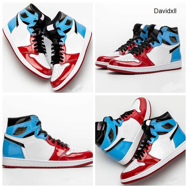 

1 high og fearless red blue black classic mens basketball shoes 1s unc chicago sports sneakers patent leather zapatos des chaussures