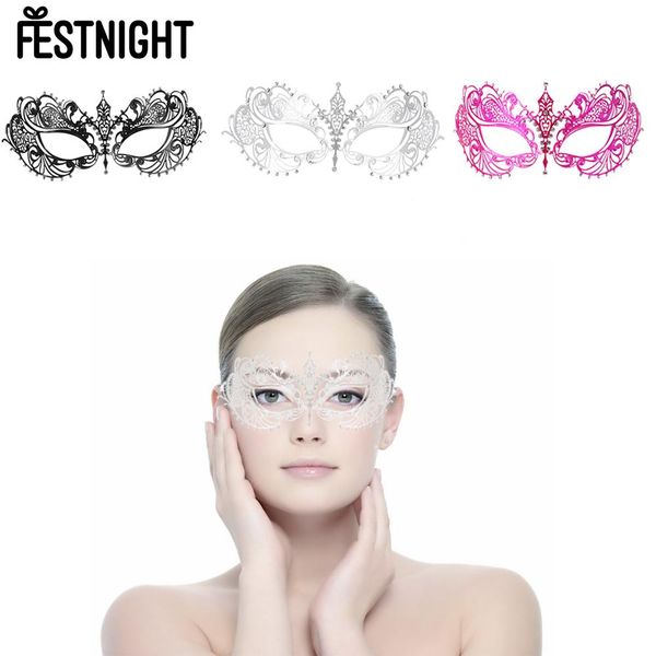 

festnight party lace mask laser cut metal half mask with rhinestones masquerade ball halloween fancy gift