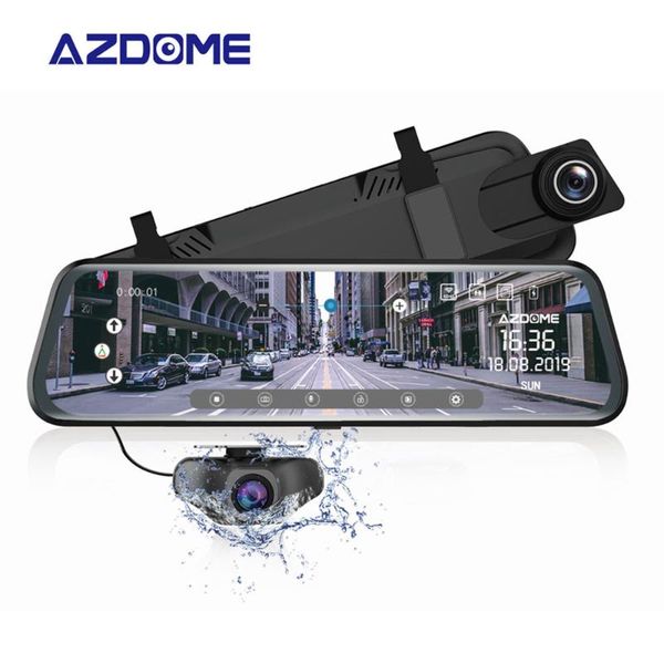 

azdome ar08 10" mirror dash cam streaming media full-screen touching adas dual lens night vision 1080p front 720p backup car dvr