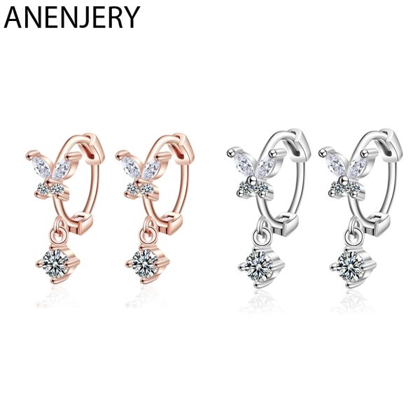 

anenjery блестящие бабочки кристалл циркон серьги падения стерлингового серебра 925 eaerring для женщин ювелирные подарки оптом s-e1011, Golden;silver