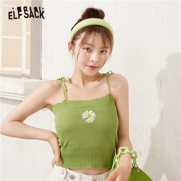 

elfsack icecream daisy flowers sling crop women clothing 2020 summer elf pure sleeveless ladies daily camis, White