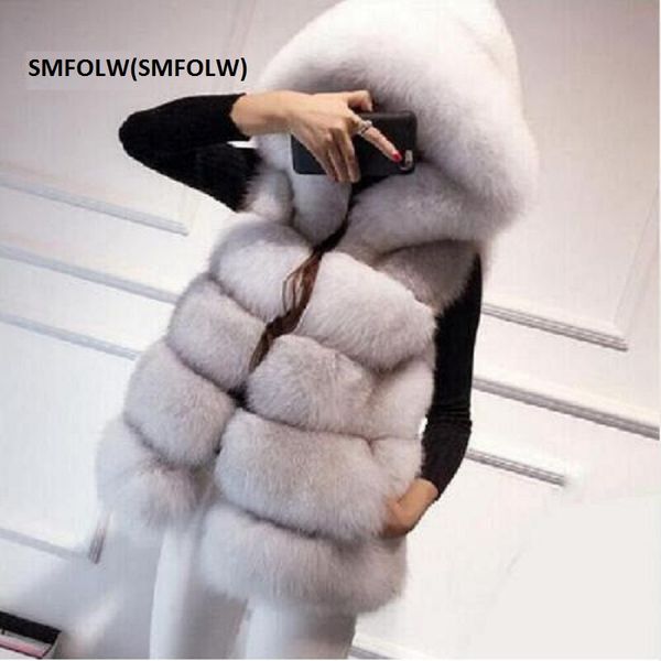 

smfolw(smfolw) 2017 winter coat silver fur coat hooded vest stripe medium-long vest large size s/6xl women, Black