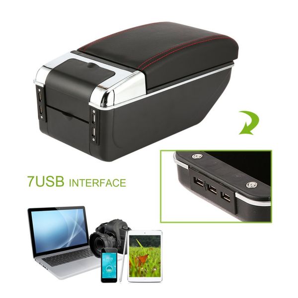 

universal car armrest storage box with 7 usb ports centre center console arm rest pu leather auto car styling tool